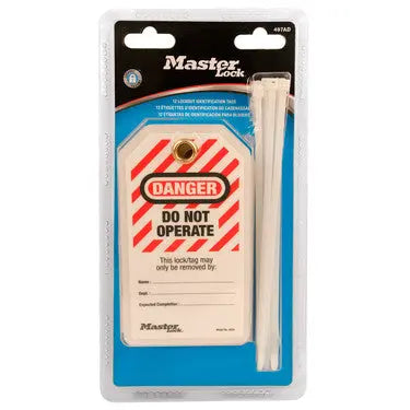 MASTER LOCK - Heavy Duty - Do Not Operate Tags for Lockout - 5-3/4" X 3-1/8" - (12) Tags & (12) Ties Becker Safety and Supply