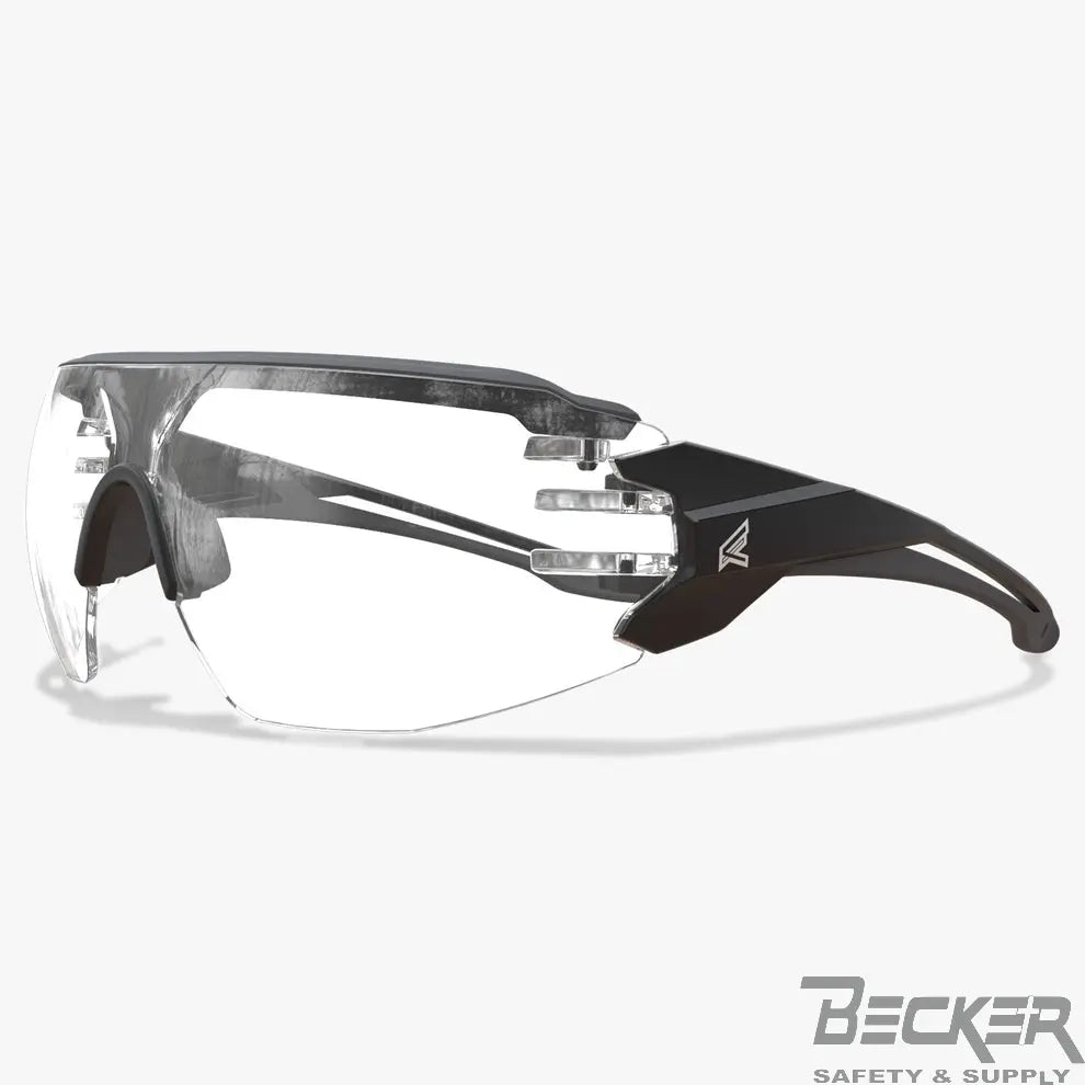 EDGE - Taven - Black Frame with Gray TPR / Vapor Shield Clear Lenses Becker Safety and Supply