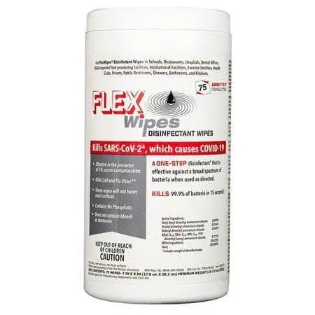 FLEXWIPES - Disinfectant Wipes - 75 large 7"x 8" Towelettes - Kills 99.9% of Bacteria in 15 Seconds - Becker Safety and Supply