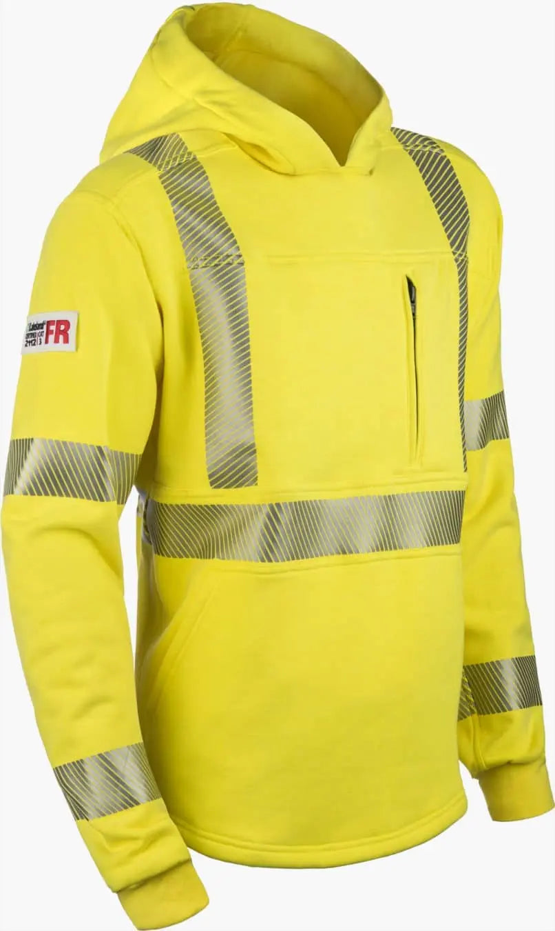 LAKELAND - Pull Over Hoodie. Dual certified, NFPA 70E, 2112 certified, Hi-Vis Yellow 2" seg trim - Becker Safety and Supply
