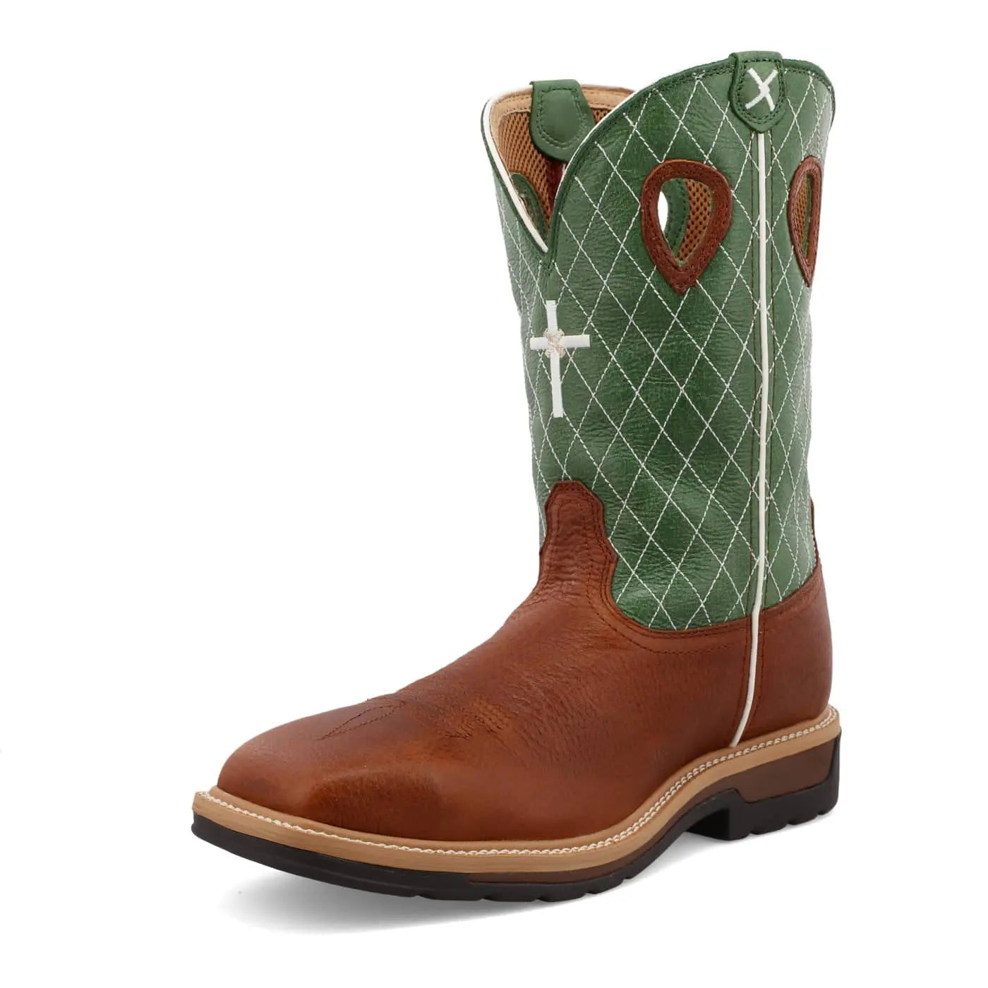 TWISTED X - Men Steel Toe Lite Western Work Boot, Cognac Glazed Pebble/Lime - Becker Safety and Supply