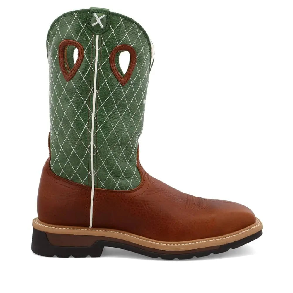 TWISTED X - Men Steel Toe Lite Western Work Boot, Cognac Glazed Pebble/Lime - Becker Safety and Supply
