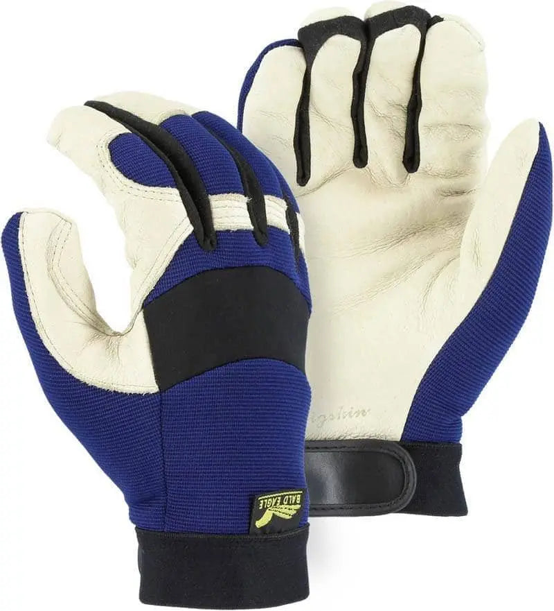 MAJESTIC - Bald Eagle Mechanics Glove with Pigskin and Stretch Knit Back, Blue - - Becker Safety and Supply
