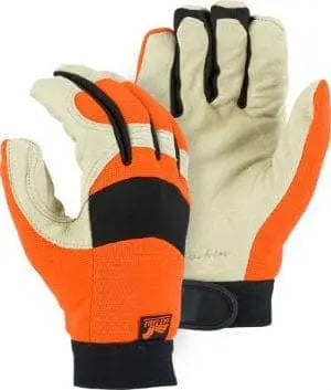 MAJESTIC - Winter Lined Bald Eagle Mechanics Glove with Pigskin Palm and High Vis Knit Back, Orange - - Becker Safety and Supply