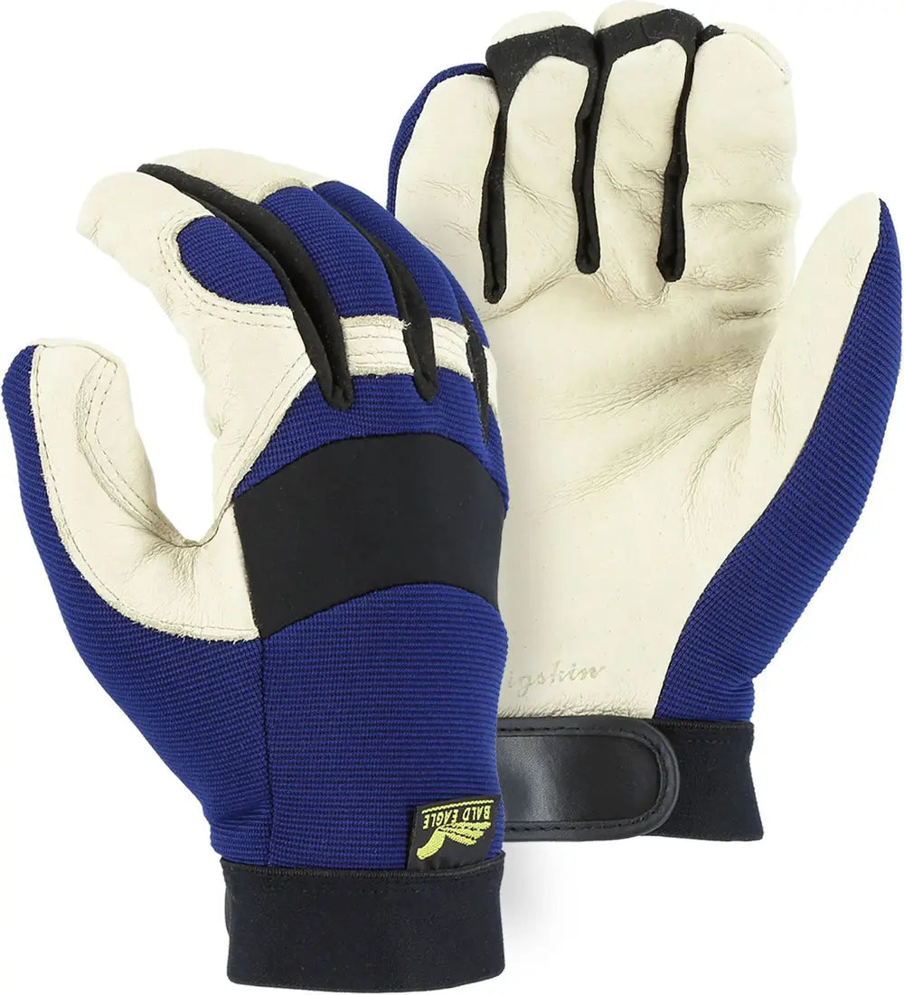 MAJESTIC - Winter Lined Bald Eagle Mechanics Glove with Pigskin Palm and Knit Back, Blue - - Becker Safety and Supply