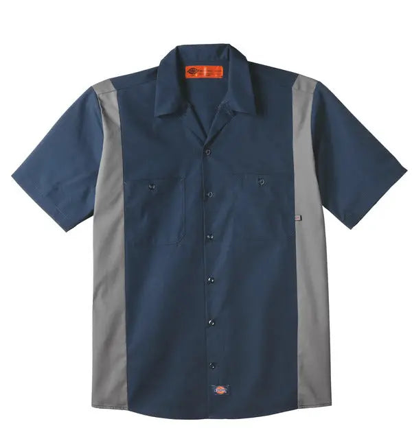 DICKIES - Men's Industrial Color Block Two-Tone Short Sleeve Work Shirt,  Dark Navy/Smoke - Becker Safety and Supply