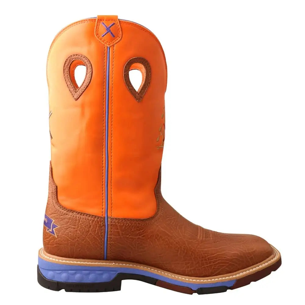 TWISTED X - Mens 12" Alloy Toe Western Work Boot with RIG CellStretch, Tan Bull Hide & Orange - Becker Safety and Supply