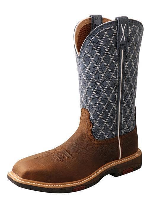 TWISTED X - Womens 11"‚ Nano Toe Western Work Boot, Brown & Blue - Becker Safety and Supply