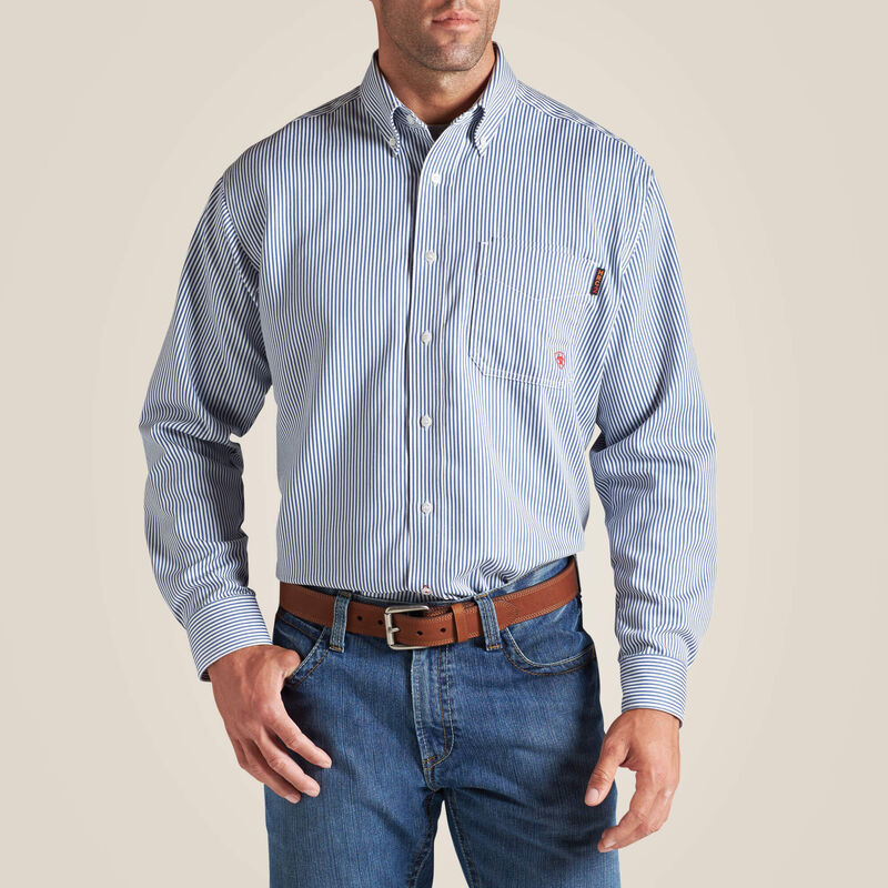 Ariat - FR Bold Blue / Stripe Work Shirt - Becker Safety and Supply