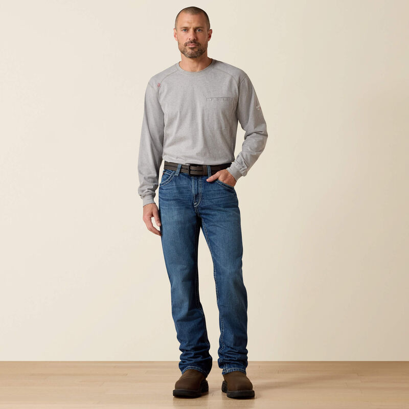 ARIAT - FR M4 Ridgeline - Glacier Wash - Boot Cut Jeans - Fashion Back Pocket - Low Rise - Relaxed Fit Waist Hip & Thigh - 13 oz - NFPA 70E and NFPA 2112 - 35X34