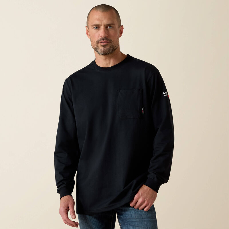 ARIAT - FR Stretch Logo T-Shirt, BLACK/LIME