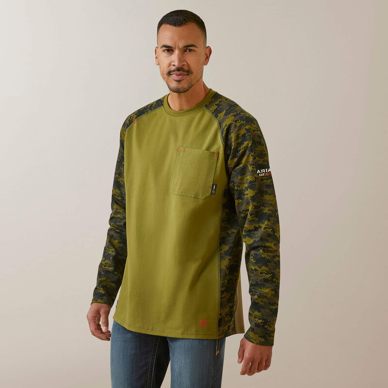 Ariat - FR Stretch Camo Baseball T-Shirt, Avacado/Camo - Becker Safety and Supply