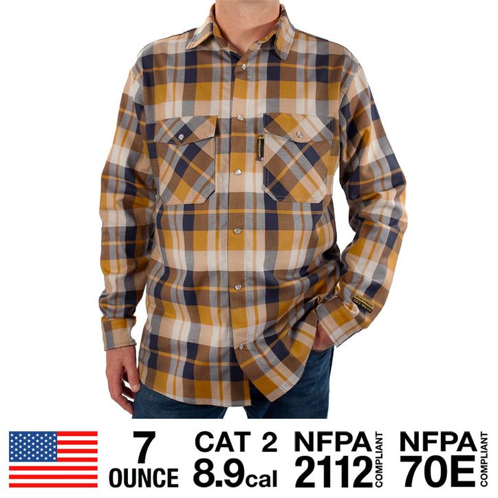 Benchmark FR - Tailgate Navy Rust FR Stretch Plaid Shirt - Becker Safety and Supply