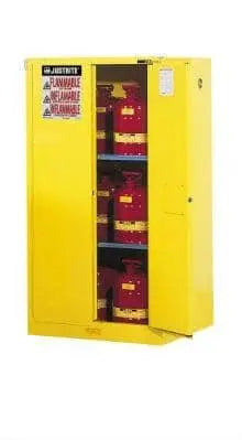 JUSTRITE - Sure-Grip EX Safety Cabinets - All Purpose Yellow - 2 Shelves - 60 gal / 227L - Self-Closing - Dimensions: 36"H x 34"W x 34"D - Becker Safety and Supply