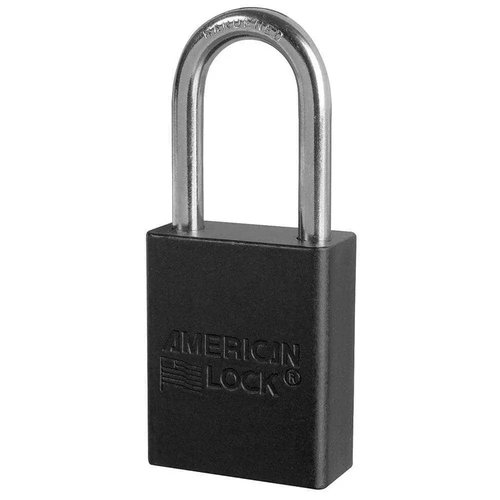 MASTER LOCK - BLACK Anodized Aluminum Safety Padlock 1-1/2" Keyed Different - Becker Safety and Supply