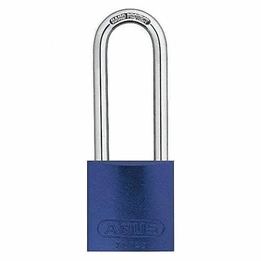 ABUS - Blue Anodized Aluminum Safety Padlock, 1 1/2"w x 3" Tall Shackle, Keyed Alike - Becker Safety and Supply
