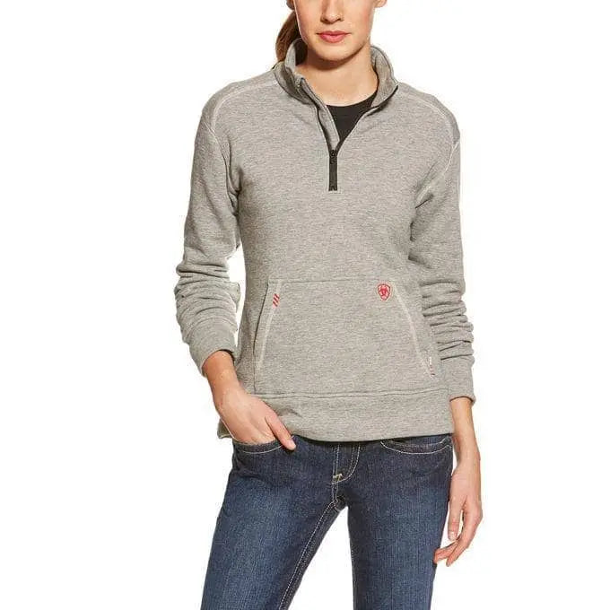 ARIAT - WMS FR Polartec 1/4 Zip Fleece, 10 oz FR Knit, Front Hand Pockets - Heather Gray - Becker Safety and Supply