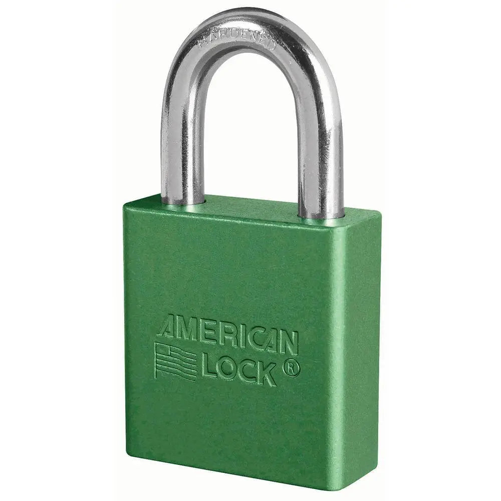 MASTERLOCK - 1-3/4in (44mm) Green Solid Aluminum Re-keyable Pin Tumbler Padlock, Keyed Alike, Lazer Engraved on 2 sides - Becker Safety and Supply