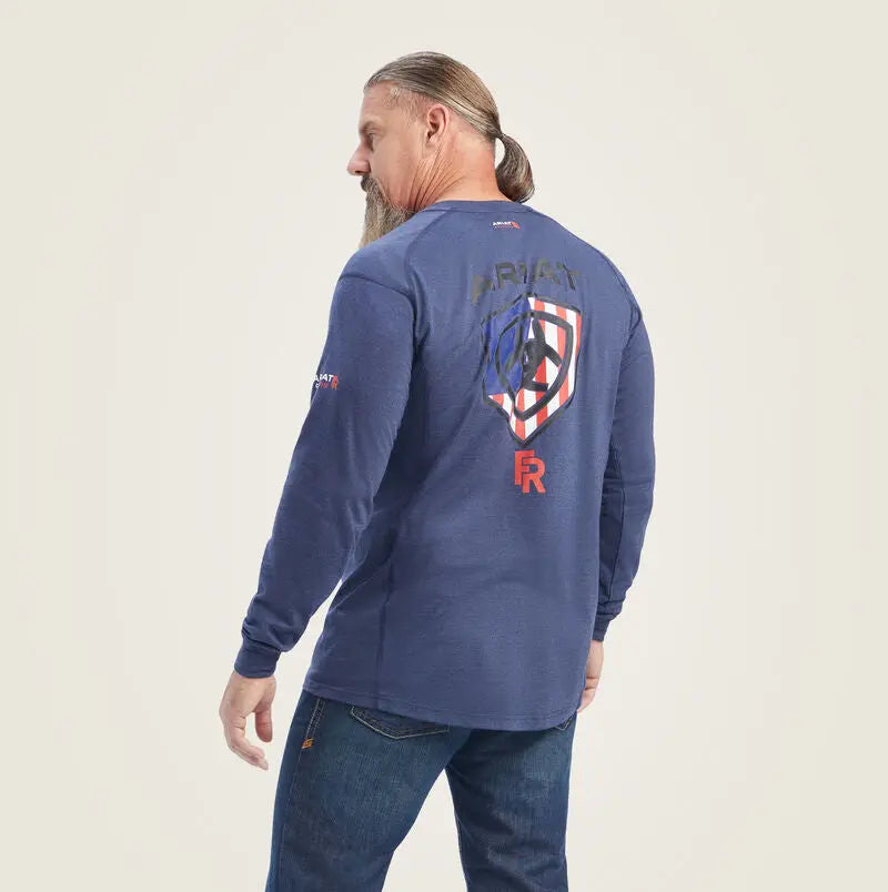 ARIAT - FR Stretch Logo T-Shirt, NAVY/USA - Becker Safety and Supply