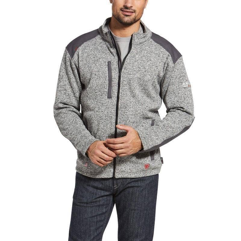 ARIAT - FR Caldwell Full Zip Sweater Jacket, Charcoal Heather - Becker Safety and Supply