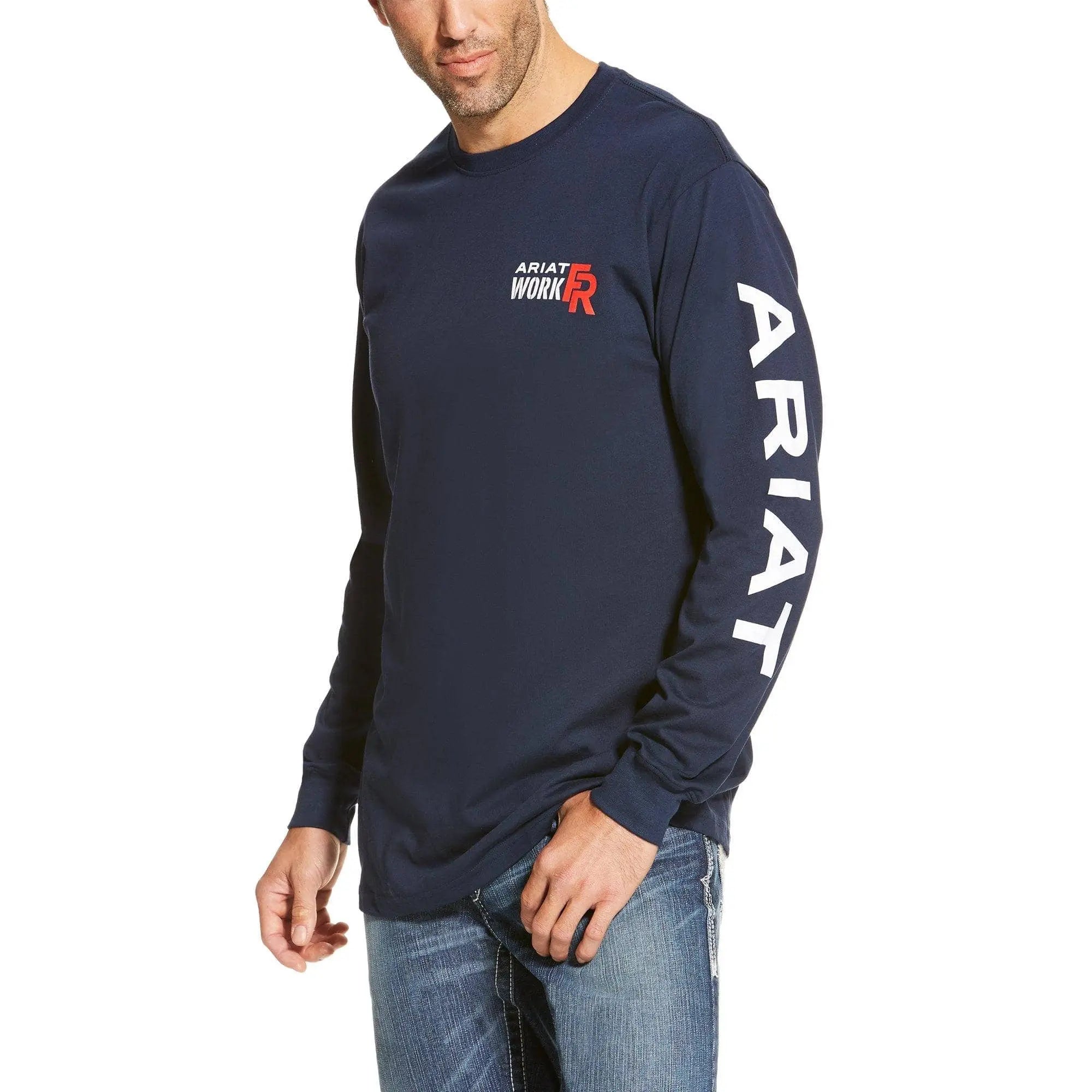 ARIAT - FR LOGO CREW LONG SLEEVE - NAVY - Becker Safety and Supply