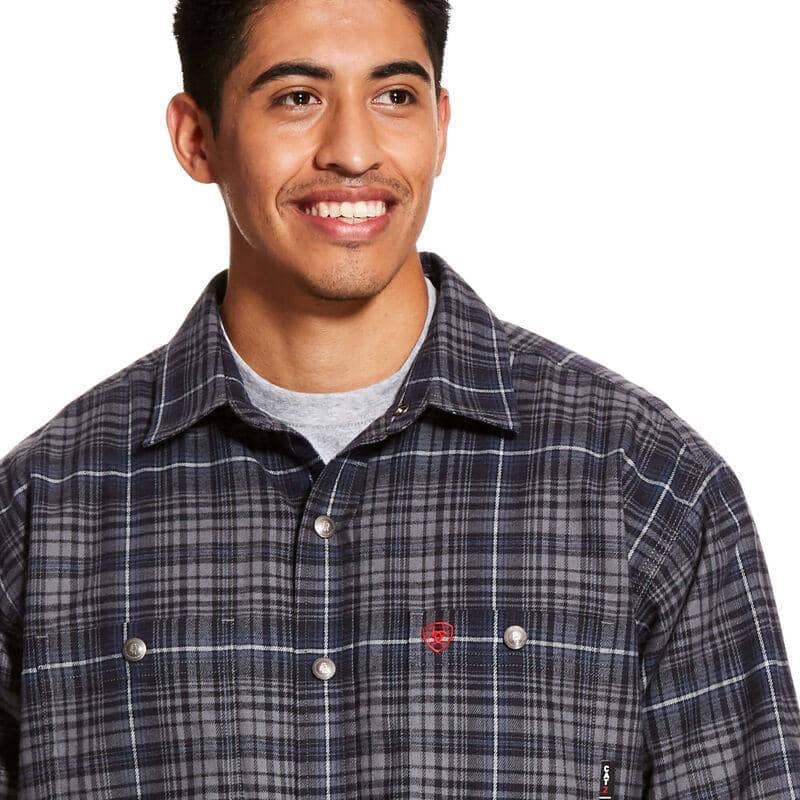 ARIAT - FR Monument Shirt Jacket, Grey Plaid - Becker Safety and Supply