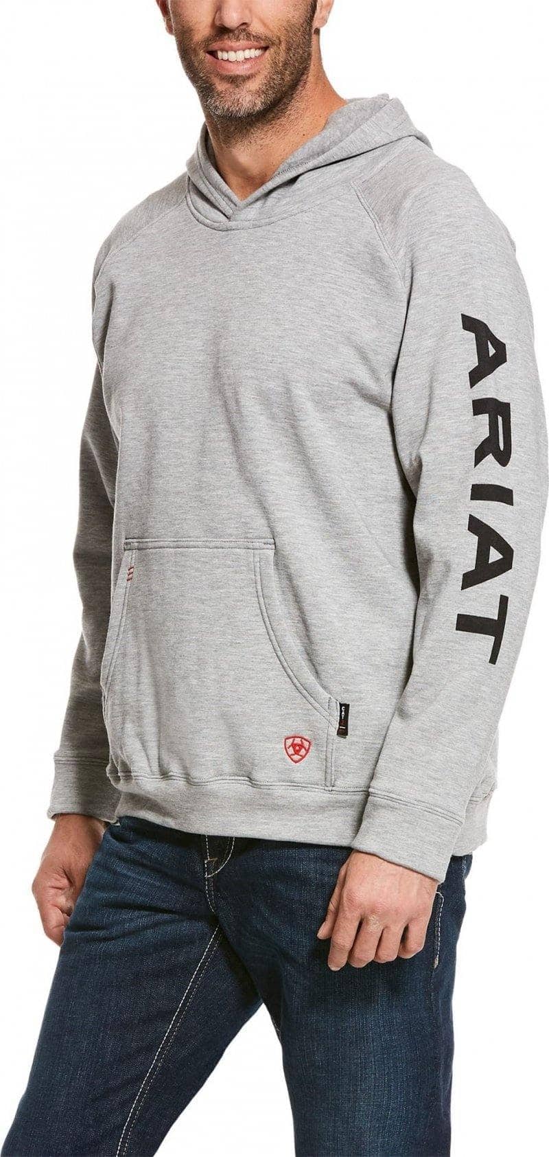 ARIAT - FR Primo Fleece Logo Hoodie, Heather Gray - Becker Safety and Supply