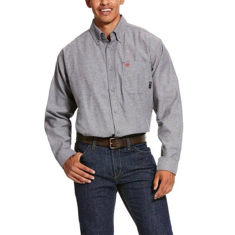 ARIAT - FR Solid Twill DuraStretch Work Shirt, Dark Navy Twill - Becker Safety and Supply