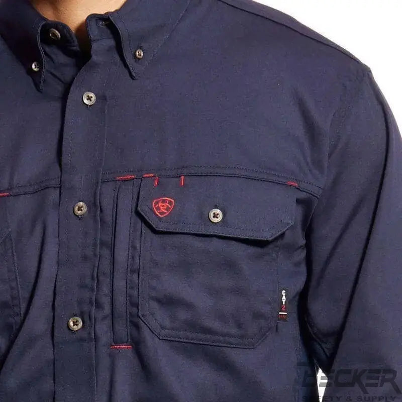 ARIAT - FR Solid Vent Work Shirt - Button Up Shirt with Vent on back and moisture movement technology -NAVY -2XL  Becker Safety and Supply