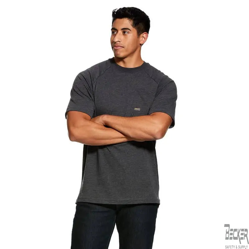 ARIAT - Men's Rebar Rebar Cotton Strong T-Shirt, Charcoal Heather - Becker Safety and Supply