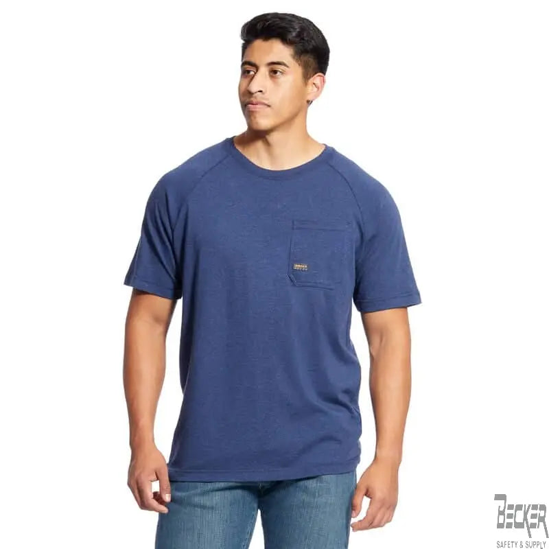 ARIAT - Men's Rebar Rebar Cotton Strong T-Shirt, Heather Navy - Becker Safety and Supply