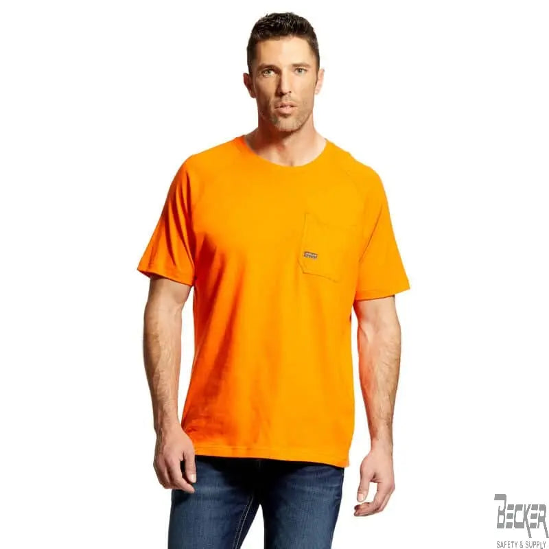 ARIAT - Men's Rebar Rebar Cotton Strong T-Shirt, Safety Orange - Becker Safety and Supply