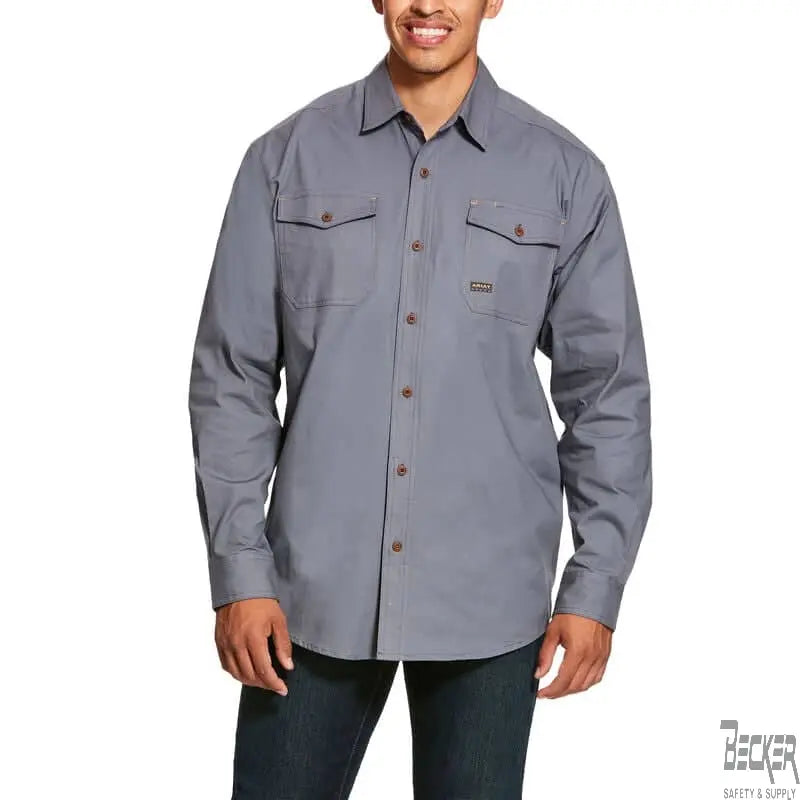 ARIAT - Mens Rebar Made Tough DuraStretch Work Shirt, Steel - Becker Safety and Supply