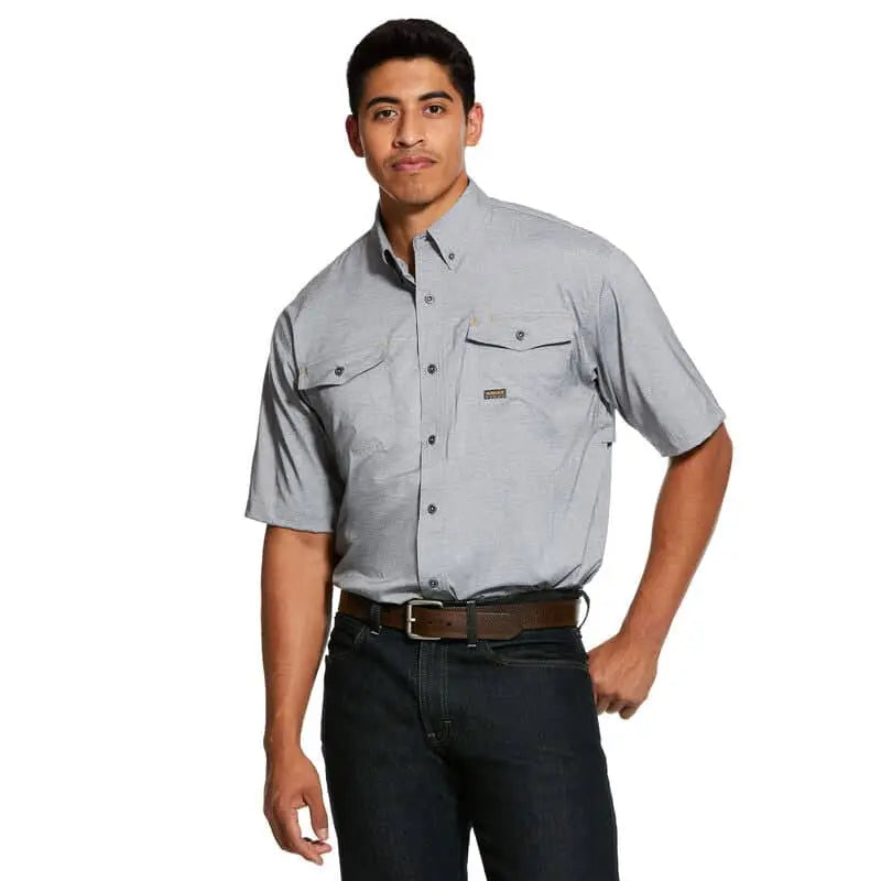 ARIAT - Mens Rebar Made Tough VentTEK DuraStretch Work Shirt, Charcoal Heather - Becker Safety and Supply