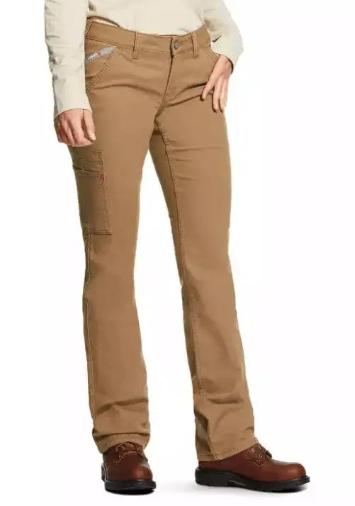 ARIAT -  Women's FR Stretch DuraLight Canvas Stackable Straight Leg Pant, Field Khaki - Becker Safety and Supply