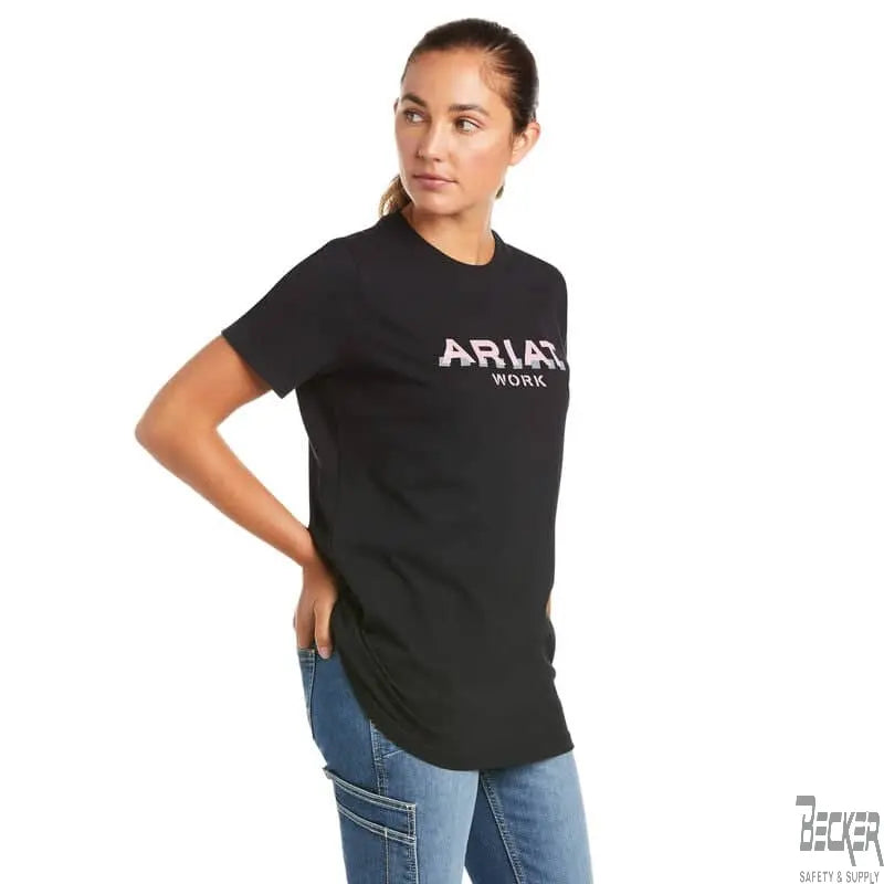 ARIAT - Women's - Rebar Cotton Strong Logo T-Shirt, Navy - Becker Safety and Supply