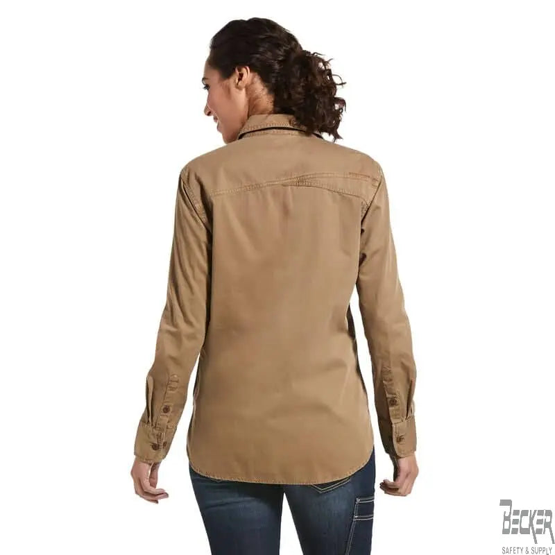 ARIAT - Women's - Rebar Washed Twill Work Shirt, Khaki - Becker Safety and Supply