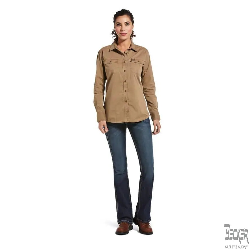 ARIAT - Women's - Rebar Washed Twill Work Shirt, Khaki - Becker Safety and Supply