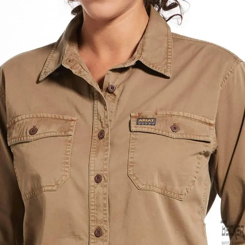 ARIAT - Women's - Rebar Washed Twill Work Shirt, Khaki - Becker Safety and Supply