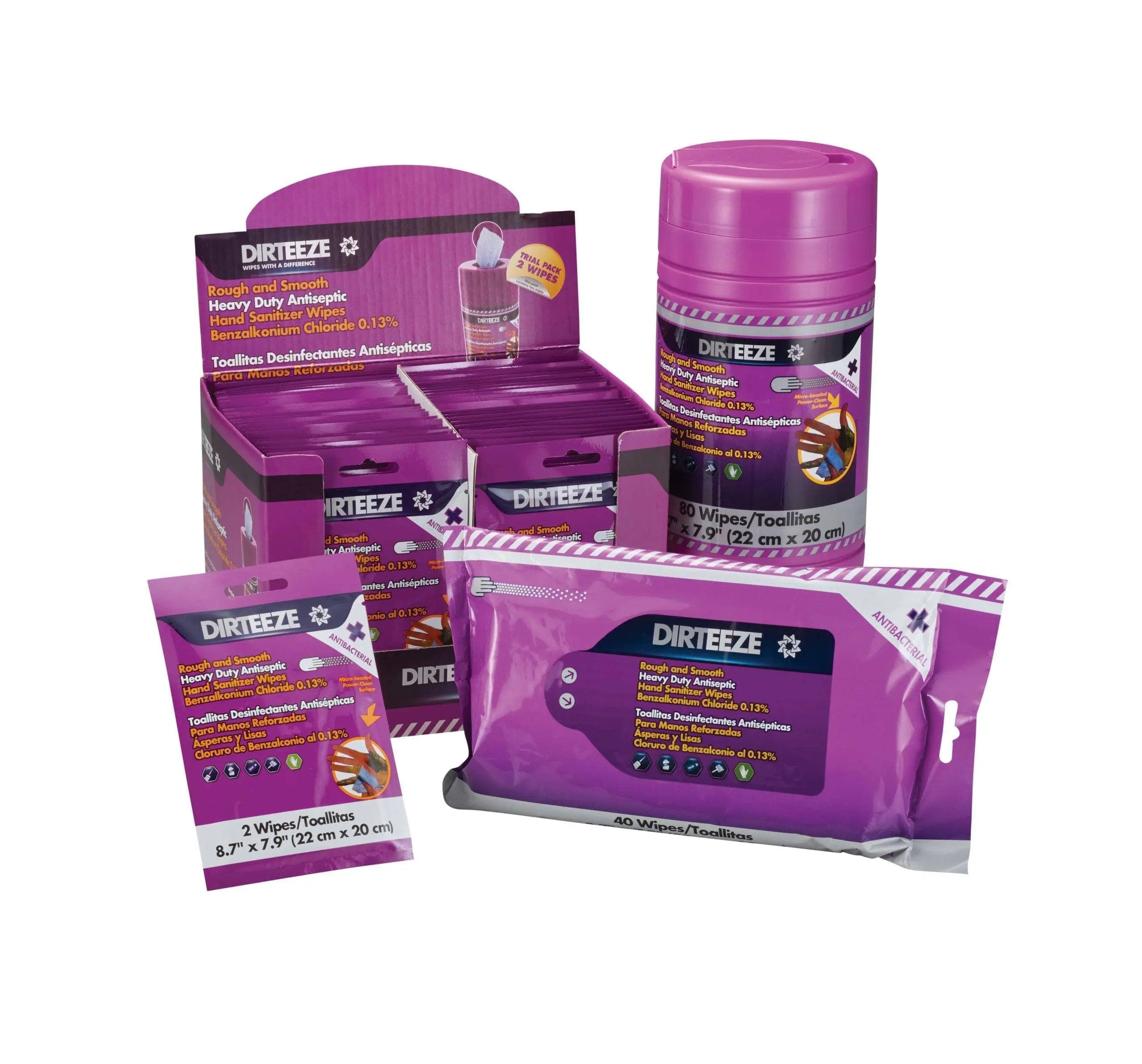 DIRTEEZE - Rough & Smooth Jumbo Tub - 80 Wipes - 22x20cm - Spunlace w/ Agiatation Beads - Becker Safety and Supply