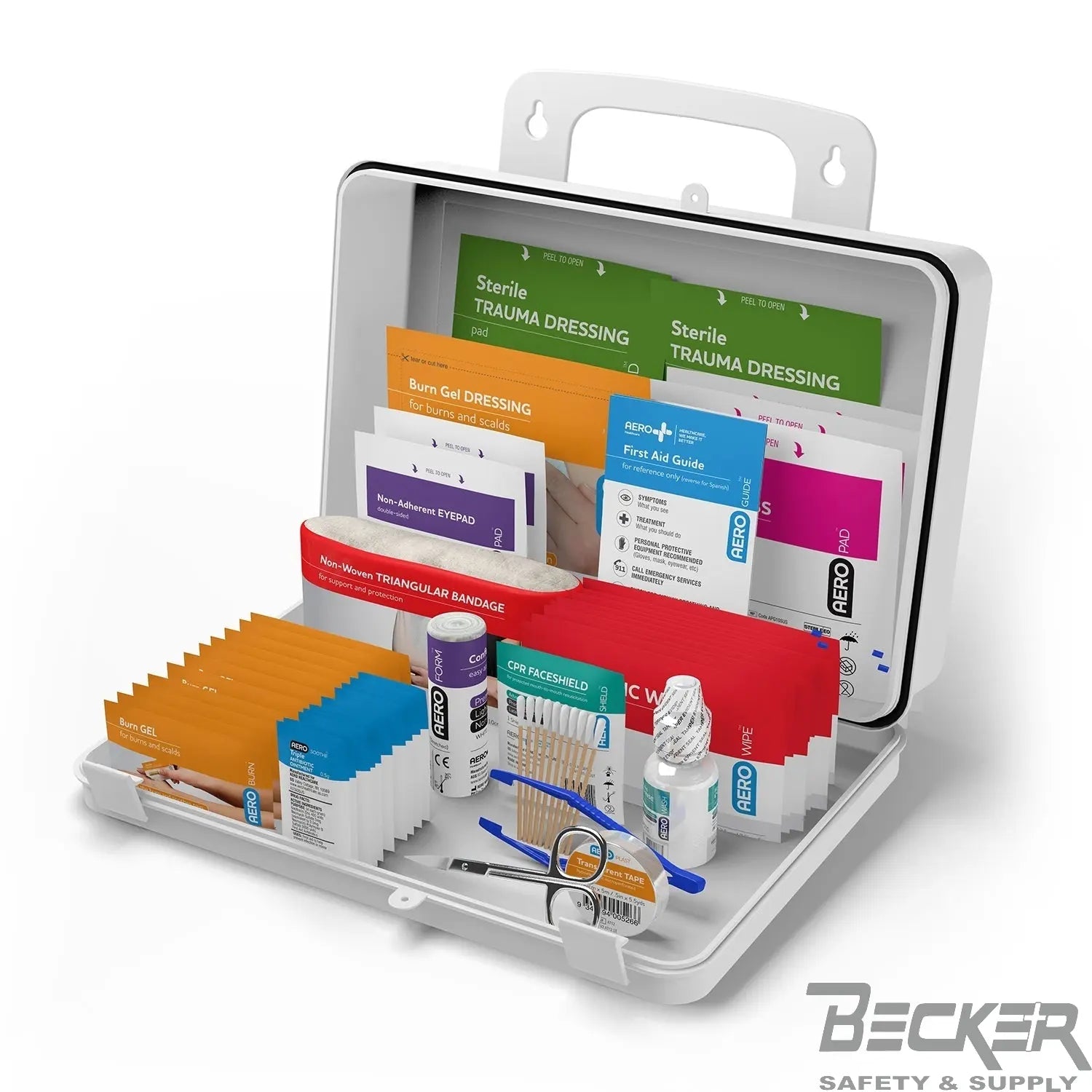 BECKER SAFETY - AERO 25 ANSI 2021 A+ First Aid Kit - Weatherproof Plastic Case - Custom Becker Label  Becker Safety and Supply