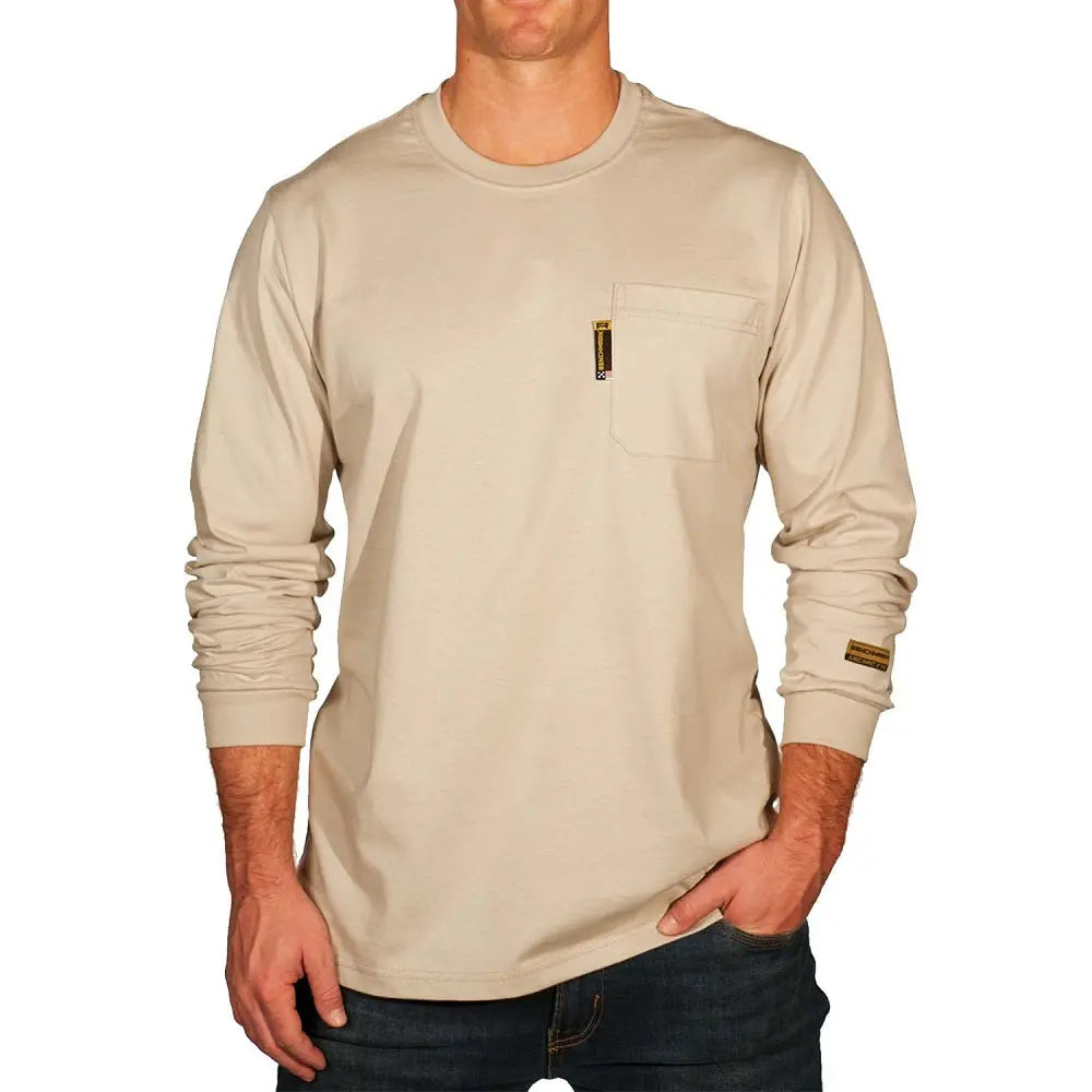 BENCHMARK FR- 6.2OZ "DRILLING AND CHILLIN" FLAME RESISTANT SHIRT, BEIGE  Becker Safety and Supply