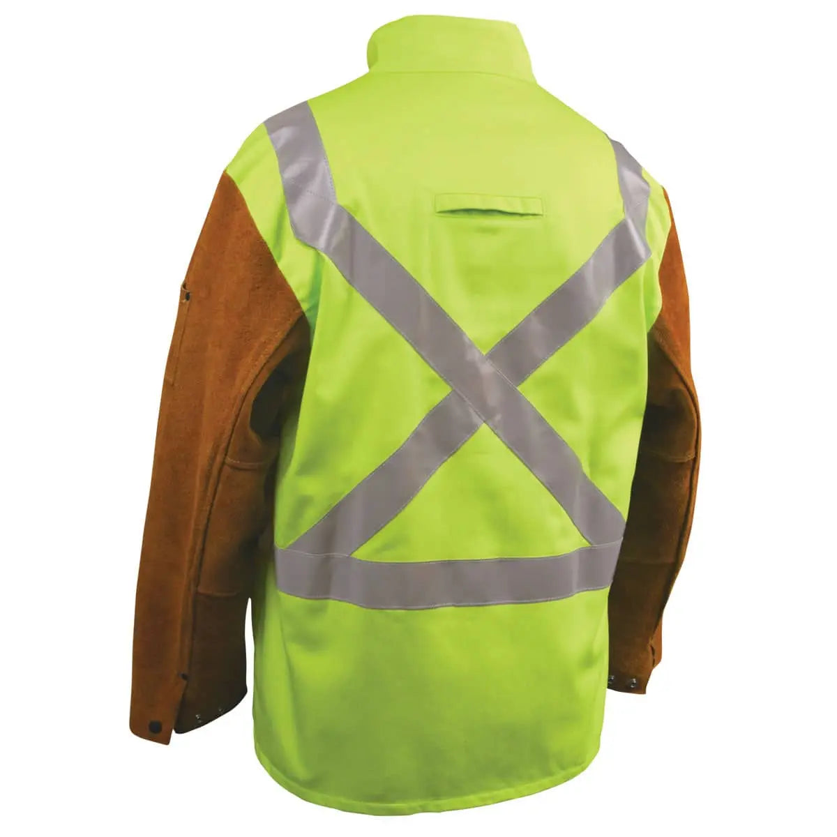 BLACK STALLION - FR Cotton & Cowhide Hybrid Welding Jacket, Safety Lime - Becker Safety and Supply