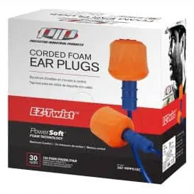 PIP - EZ-Twist Disposable Soft Polyurethane Foam Corded Ear Plugs - NRR 30, Corded, 100/BX - Becker Safety and Supply