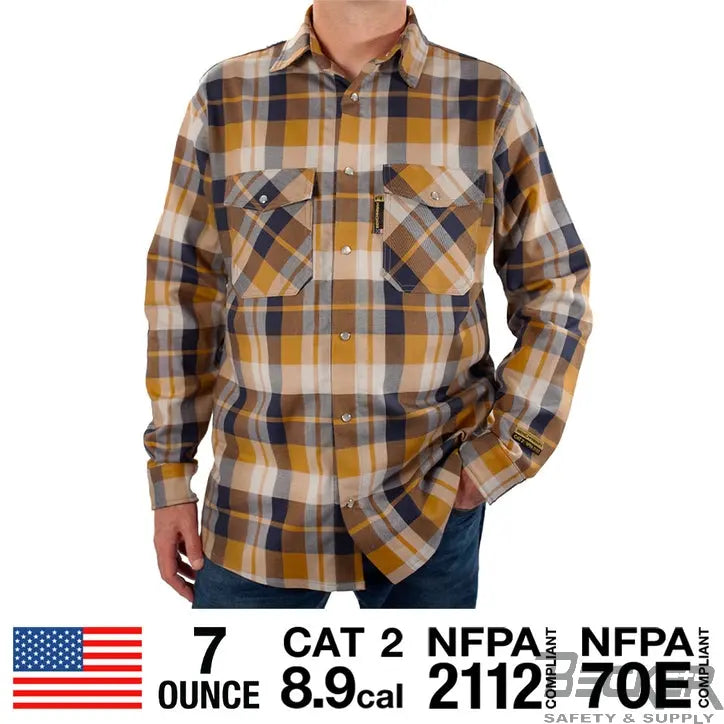 Benchmark FR - Tailgate Navy Rust FR Stretch Plaid Shirt  Becker Safety and Supply