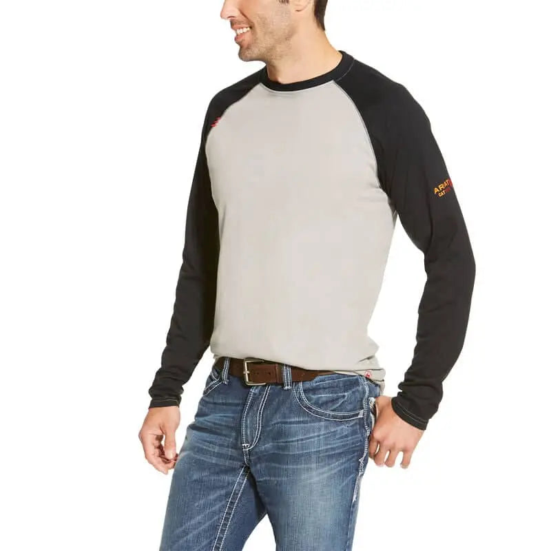 ARIAT - MNS FR Baseball Tee Gray/Black - Becker Safety and Supply