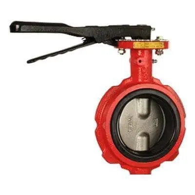 CC - 4" Wafer Red Notch D.I. Buna - Butterfly Valve  -   (4" LN200 Wafer Butterfly Valve - Notched DI Body - DI + ENP Disc 4/6 SS Stem / Buna Seat) - Becker Safety and Supply