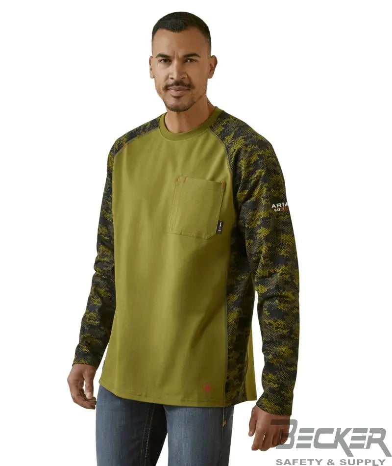 Ariat - FR Stretch Camo Baseball T-Shirt, Avacado/Camo  Becker Safety and Supply