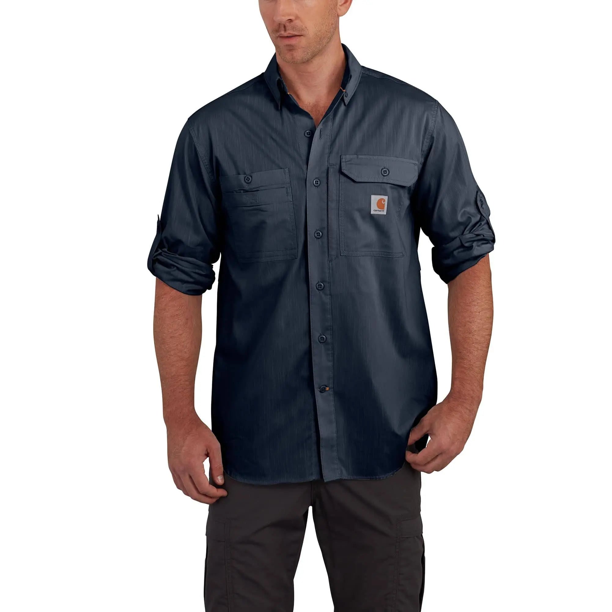 Carhartt Force Ridgefield Solid Long Sleeve Shirt, Navy - Becker Safety and Supply