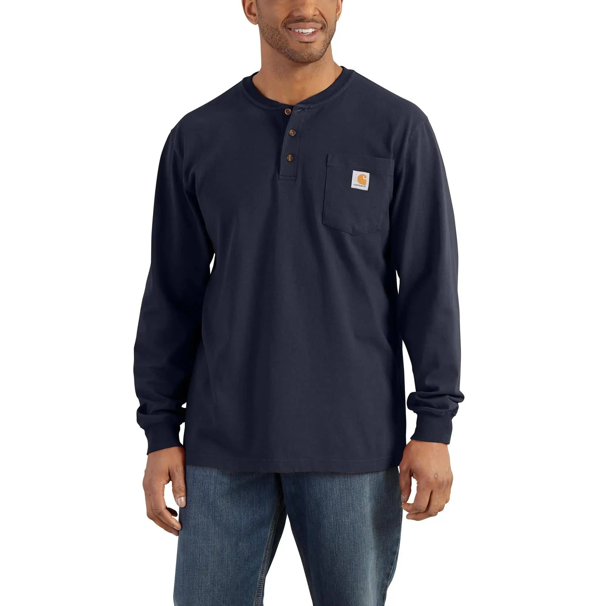Carhartt - Long Sleeve Henley T-Shirt, Navy - Becker Safety and Supply
